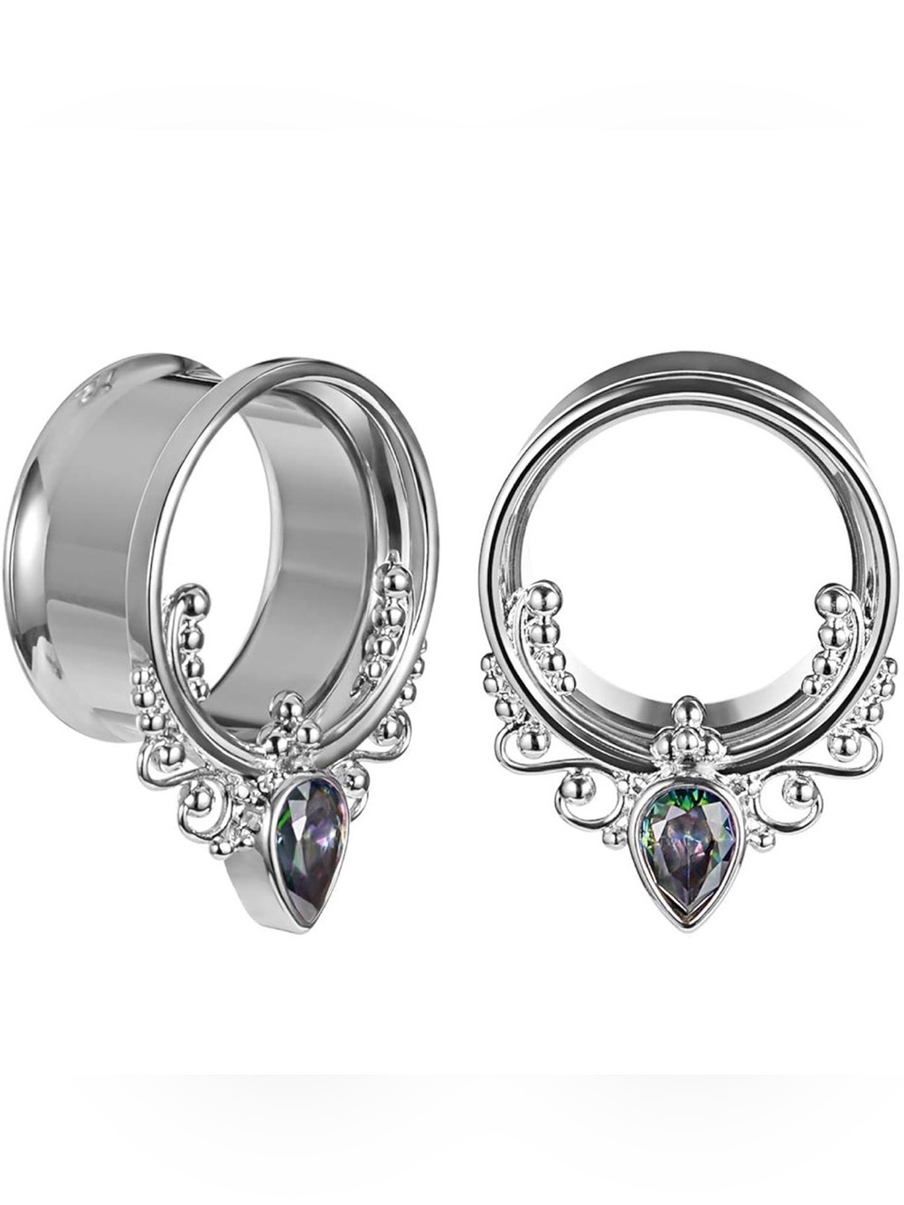 NIB Surgical Steel & Iridescent Cz Plugs Gauges 1/2” / 12mm Body Jewelry